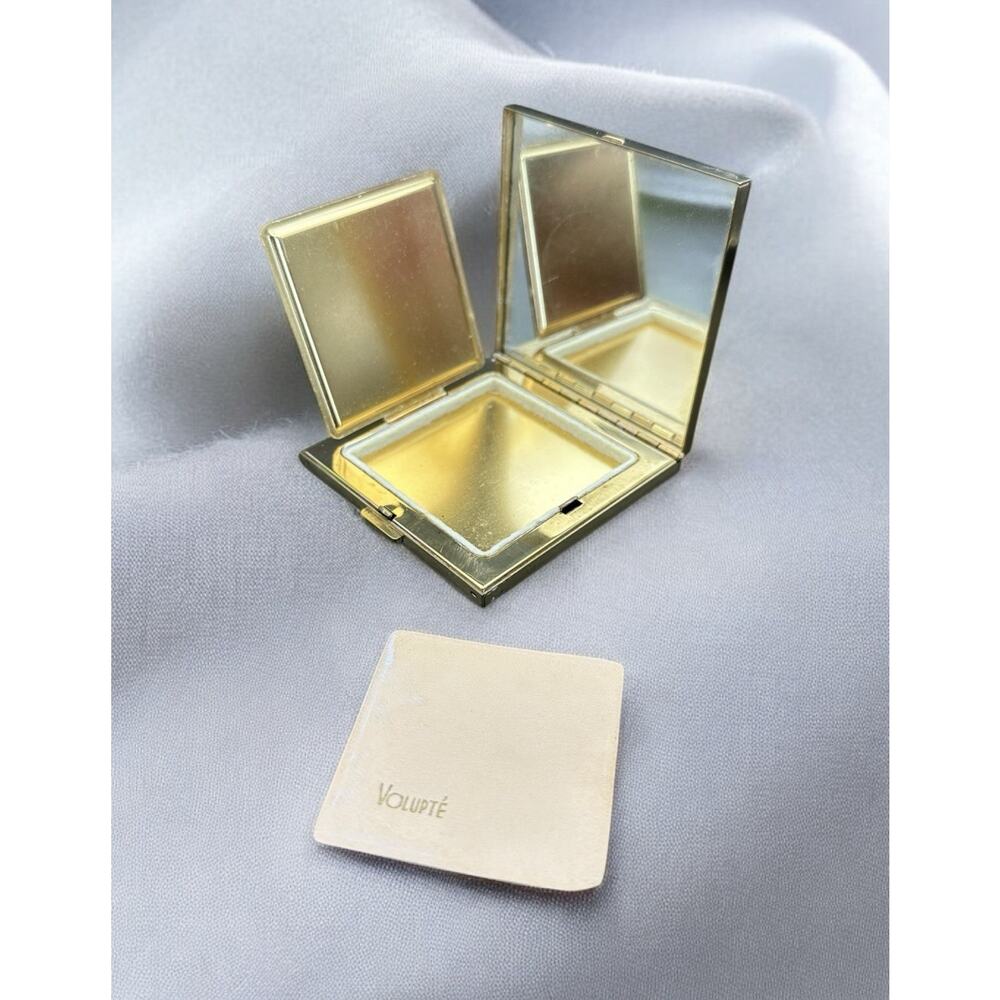 Vintage Volupte 1940's Makeup Compact With Puff Gold Tone Over Brass 3 Inches